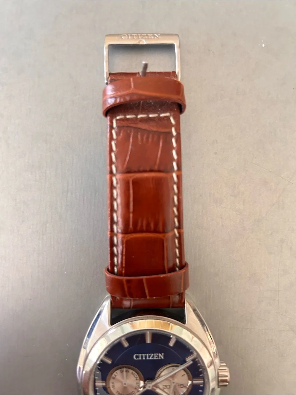 Citizen Men's Watch Blue Dial Brown Leather Strap